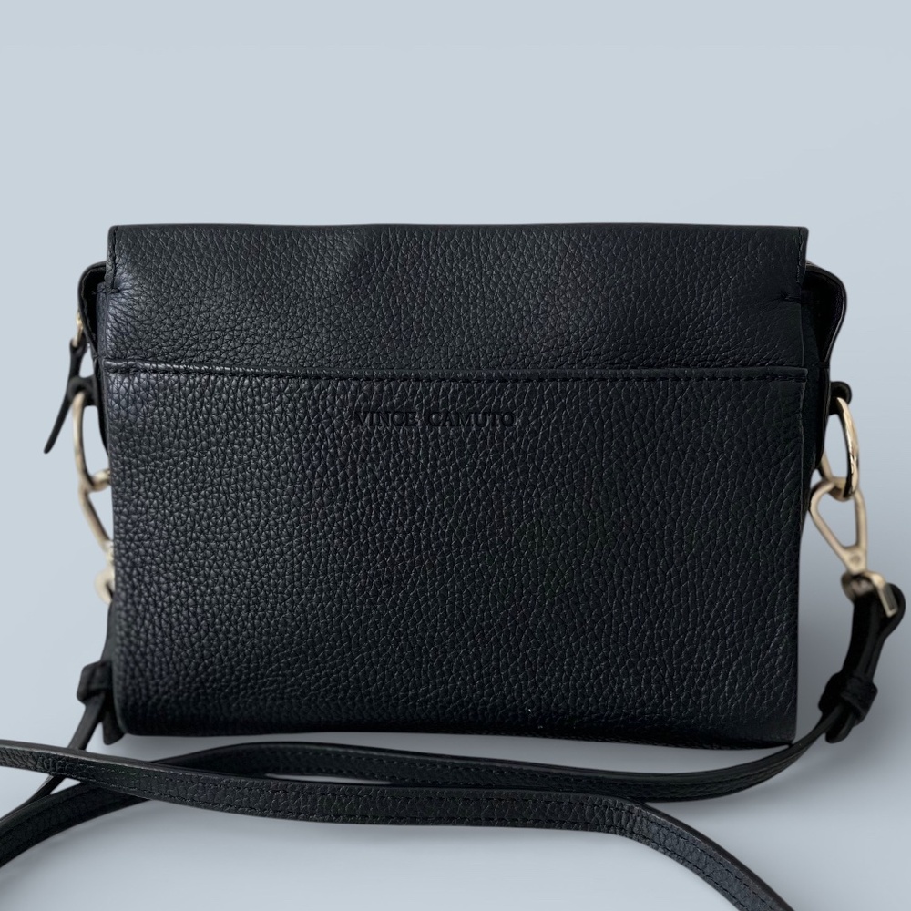 Vince Camuto Black Pebbled Leather Crossbody Clutch Handbag